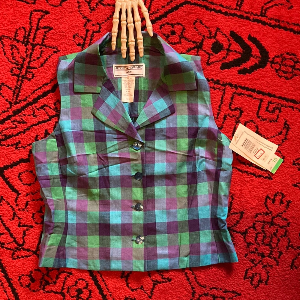 🔥 SALE 🔥 Vintage NWT Jessica Howard Petite Plaid Sleeveless Jacket ~ Size 10